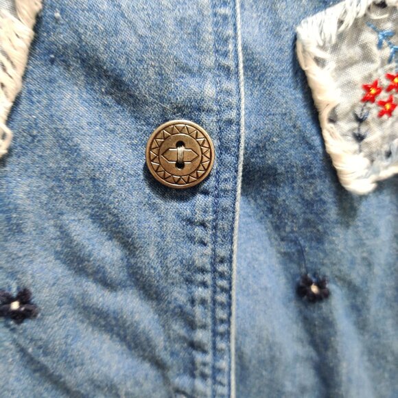 Bobbie Brooks M Vintage Patchwork Denim Jacket Embroidered Accents Americana - Picture 13 of 13